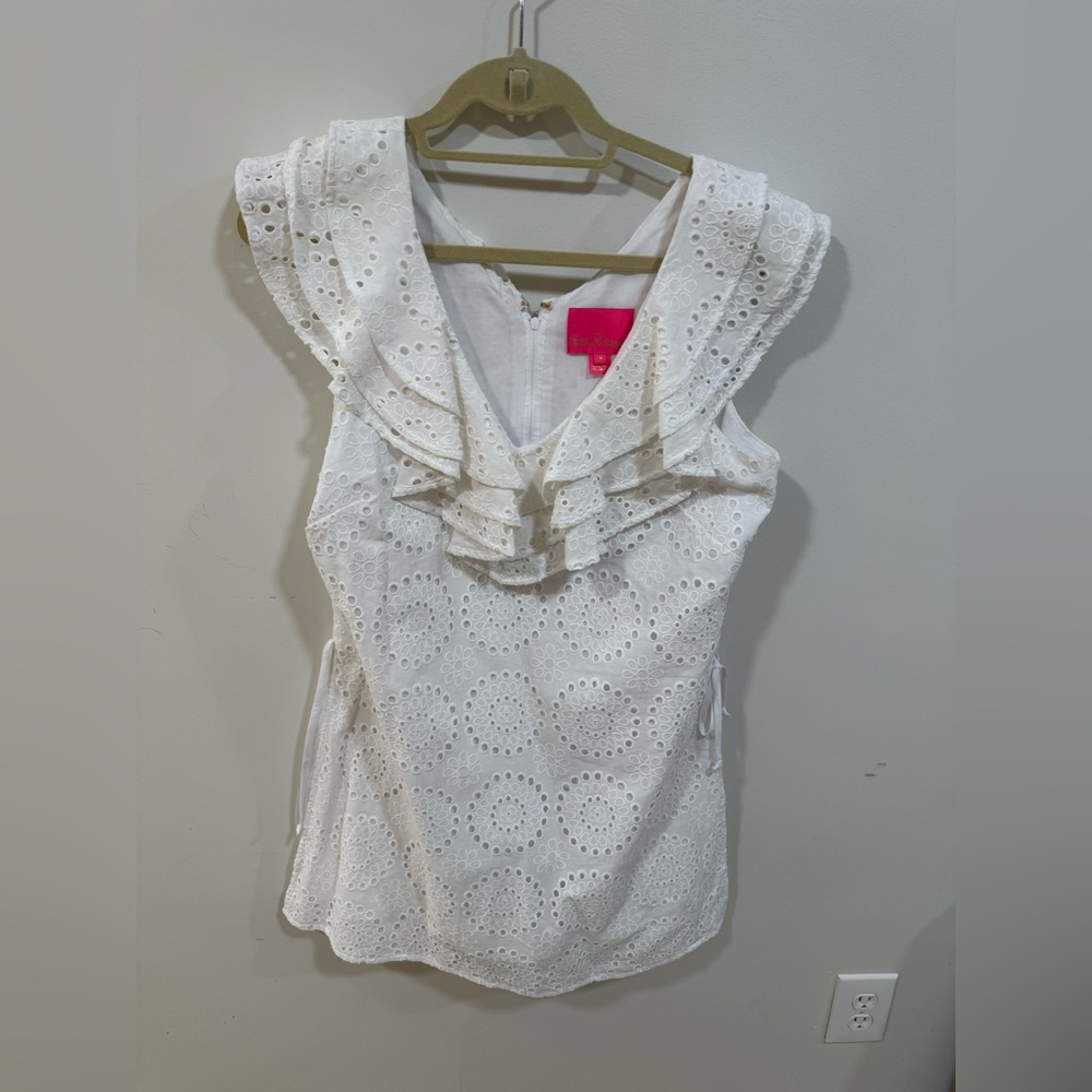 Lilly Pulitzer White Eyelet Ruffle Blouse